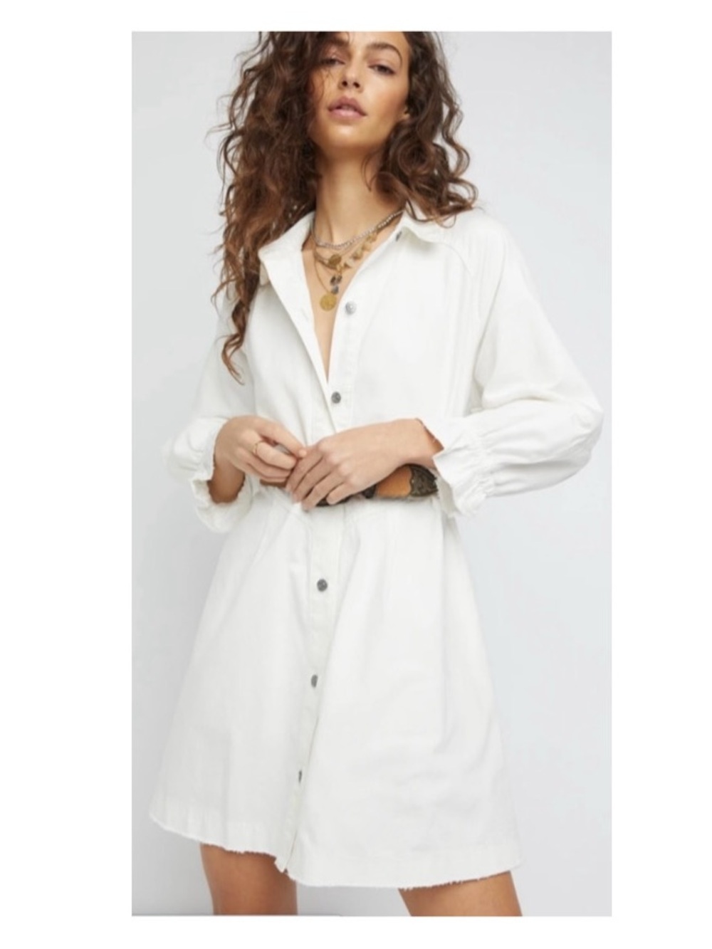 NWT Free People We The Free Hannah White Denim Long Sleeve Mini Dress Size Small